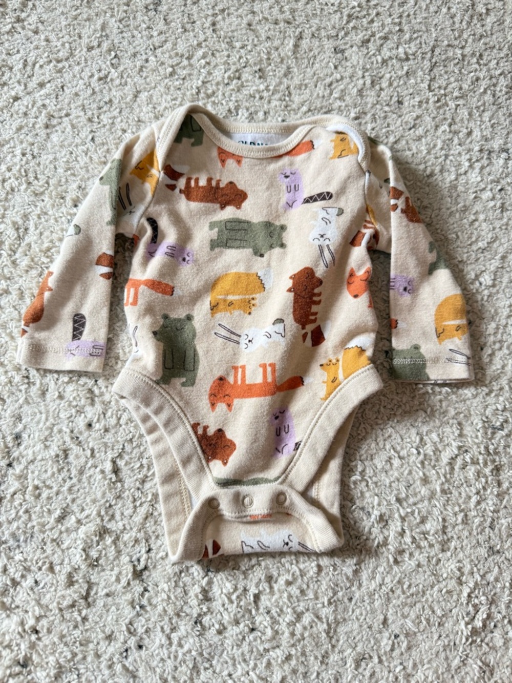 Old Navy Cream Baby One-Piece Bodysuit with Colorful Animal Prints